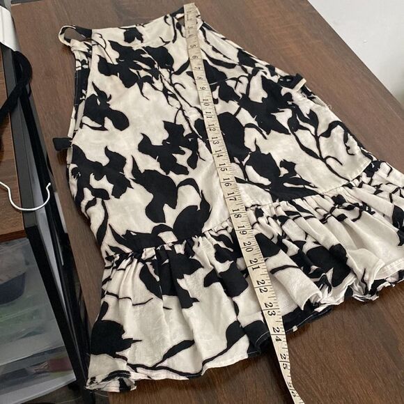 Thakoon White Black Cotton Gauze Floral Print Peplum Side Cutout Top Size 0 - Picture 10 of 11